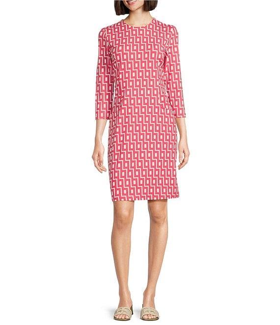 J.McLaughlin Catalyst Catalina Cloth Printed Round Neck 3/4 Sleeve Sheath Dress Product Image