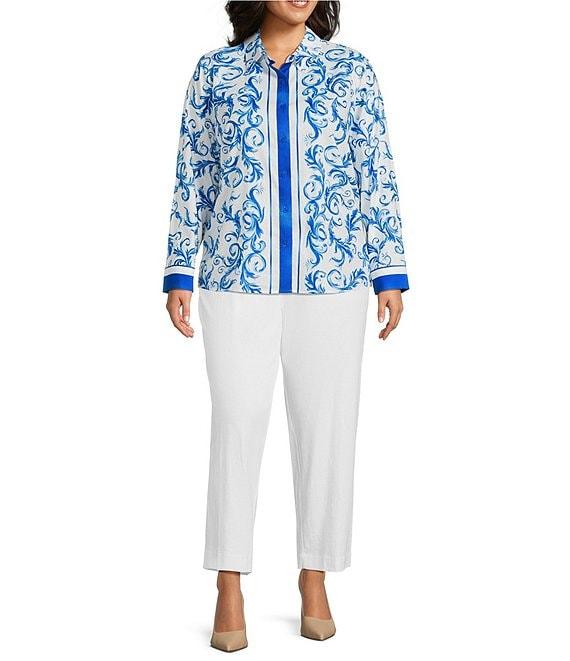 Investments Plus Size Pull-On Linen Blend Straight Leg Ankle Pants Product Image