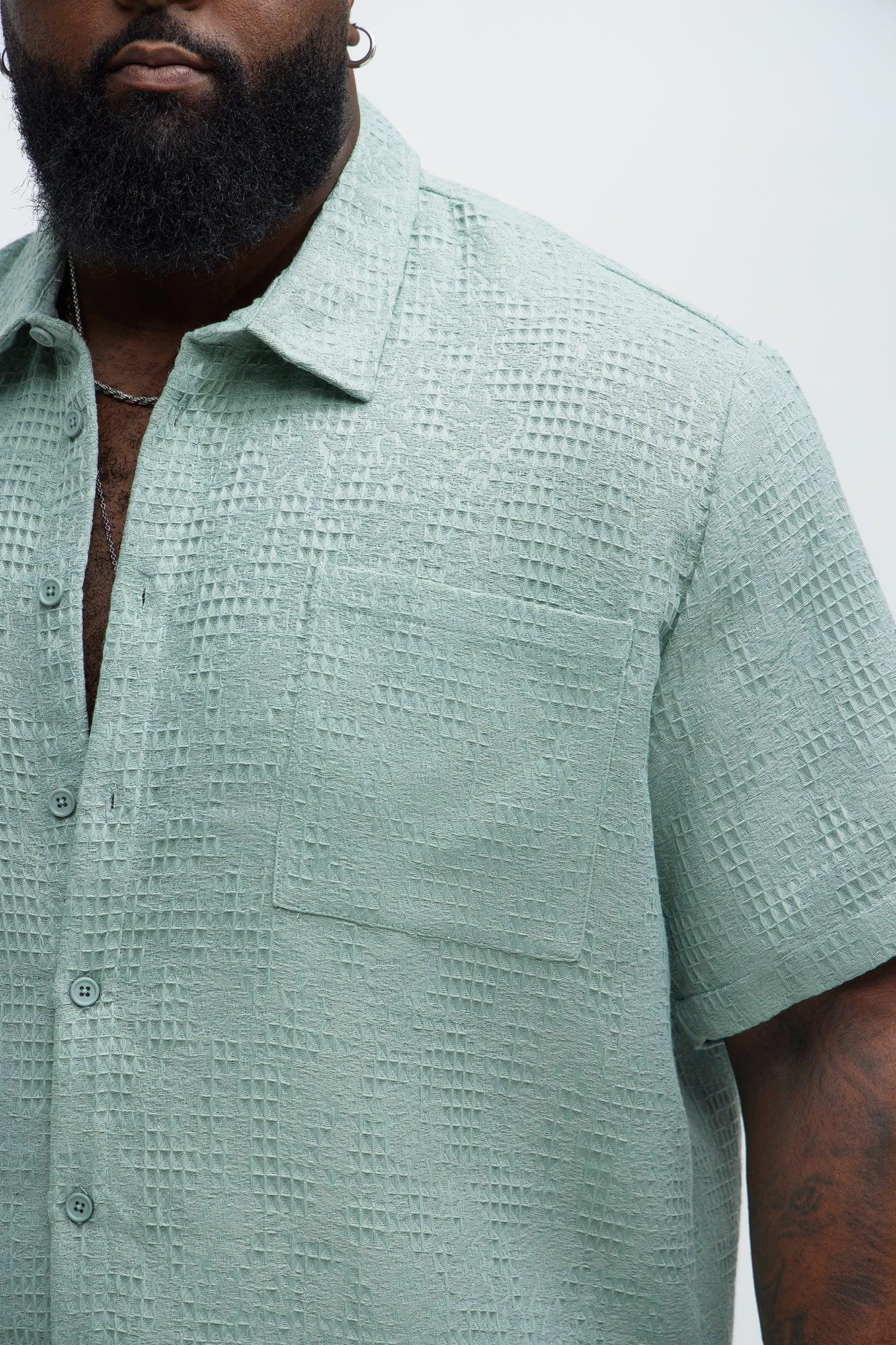 Subtle Waffle Texture Button Up Shirt - Sage Product Image