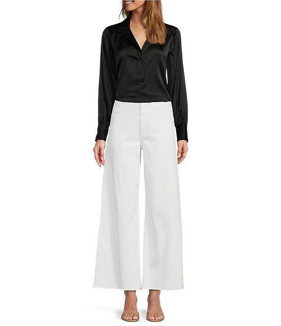 Antonio Melani Alexandra Twill High Rise Wide Leg Raw Hem Cropped Chino Pants Product Image