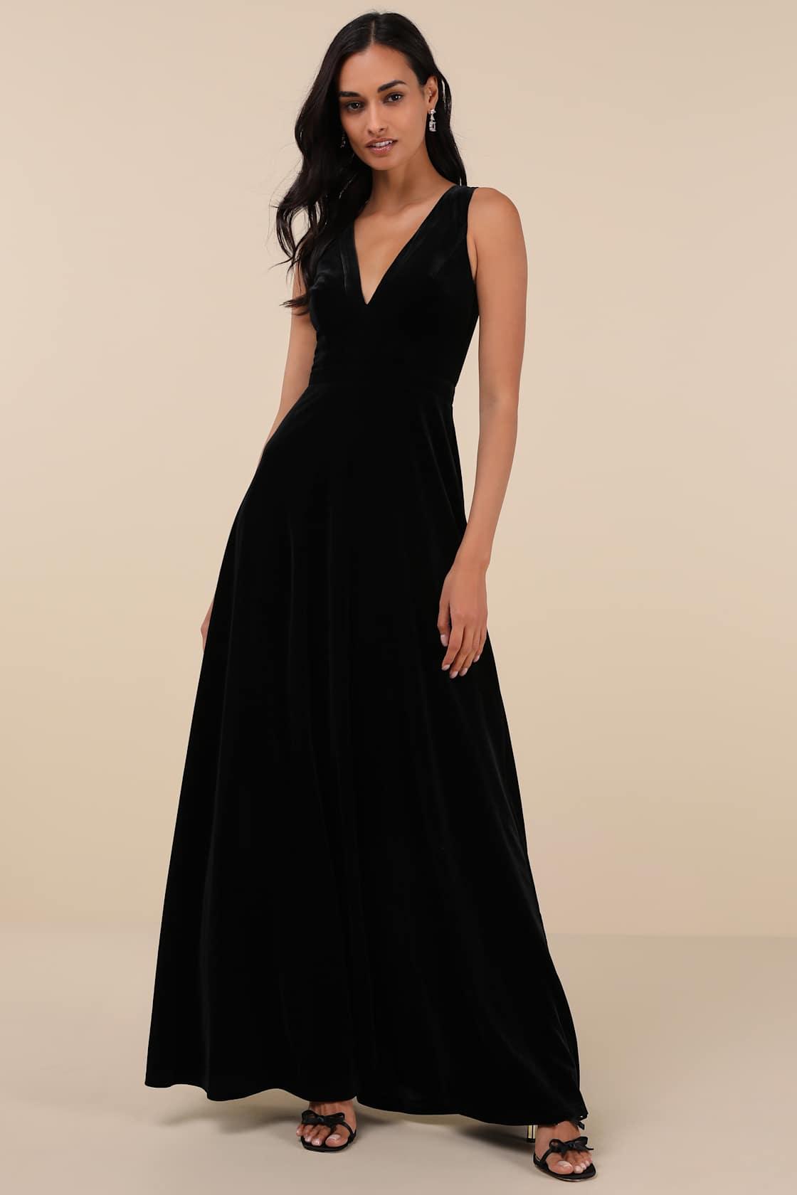 Beautiful Night Black Velvet Sleeveless Maxi Dress Product Image