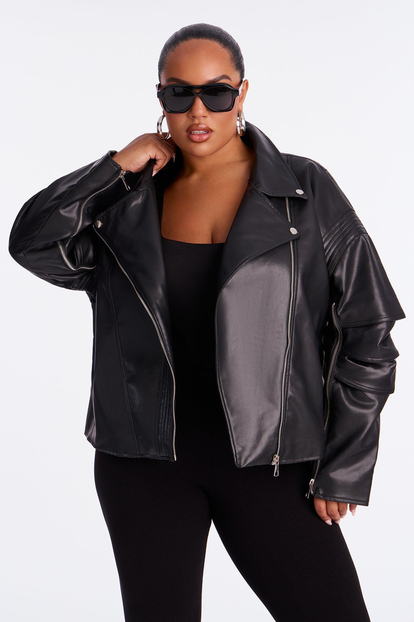 Bet On Me Oversized Faux Leather Moto Jacket - Black Female Product Image