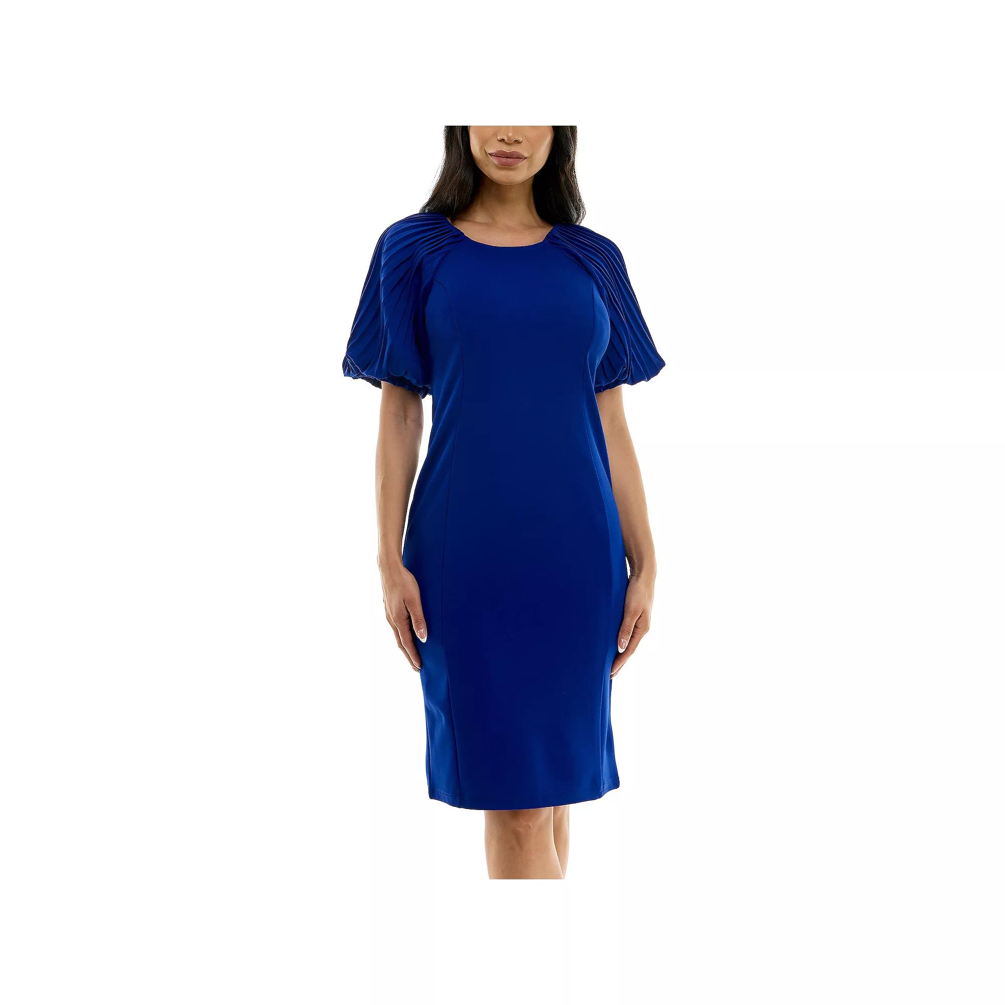 Women's Nina Leonard Pleated Puff Sleeve Dress,  Product Image