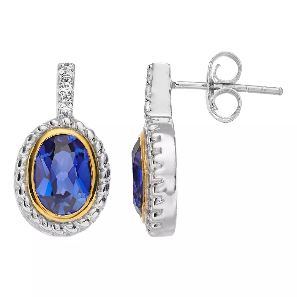 Rosabella 14k Gold Over Silver Lab-Created Sapphire Stud Earrings, Women's, Sterling Product Image