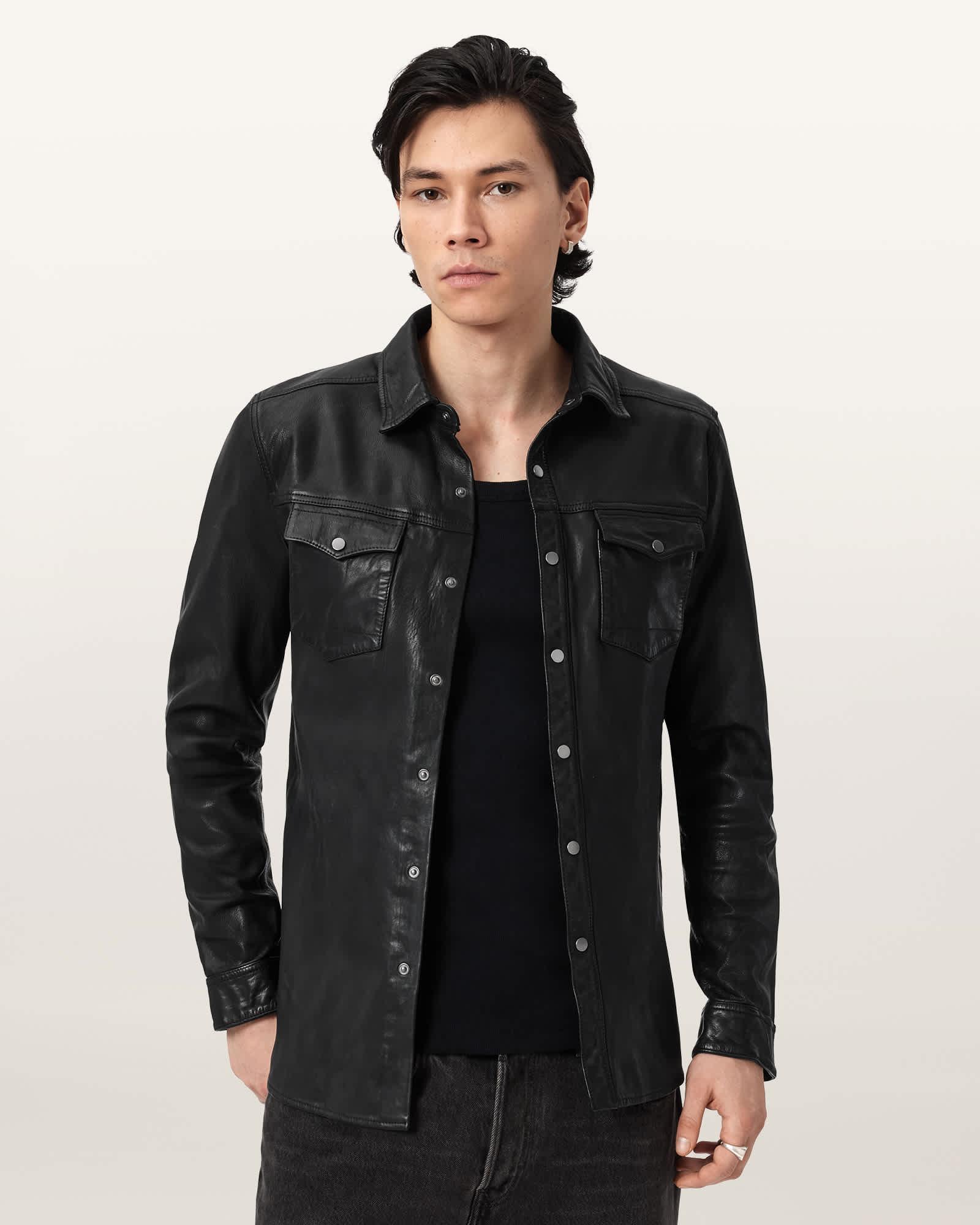 Irwin Leather Shirt Black | ALLSAINTS US Product Image