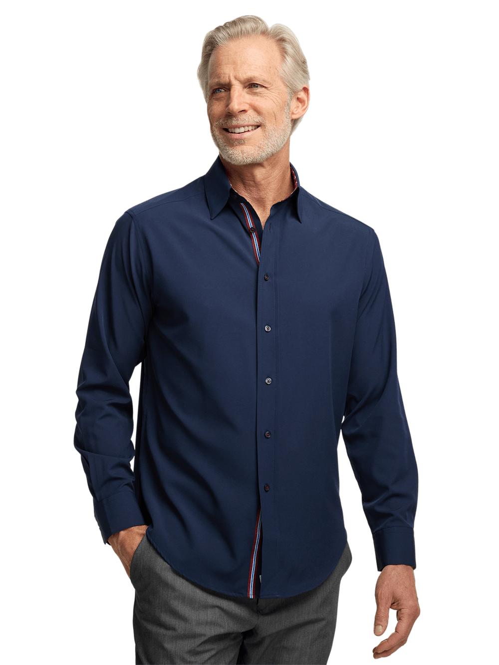 Performance Stretch Solid Casual Shirt - Navy Product Image