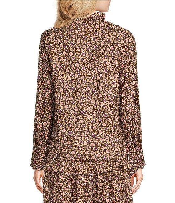 J.McLaughlin Coordinating Cecilia Floral Print Ruffle Split V-Neck Bracelet Sleeve Blouse Product Image