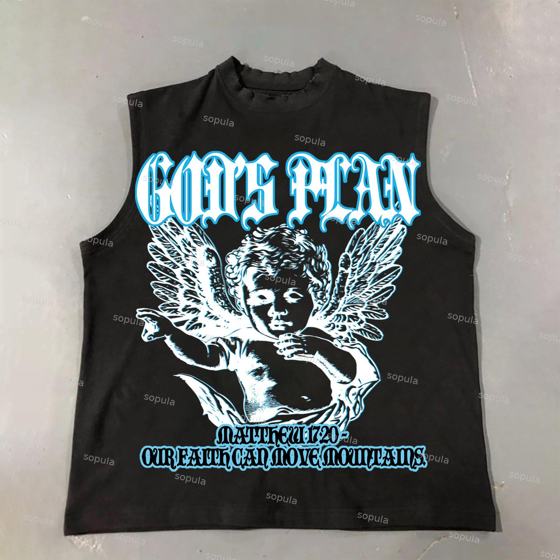 Sopula Angel Graphics God's Plan Bible Print Cotton Sleeveless Tank Top Product Image