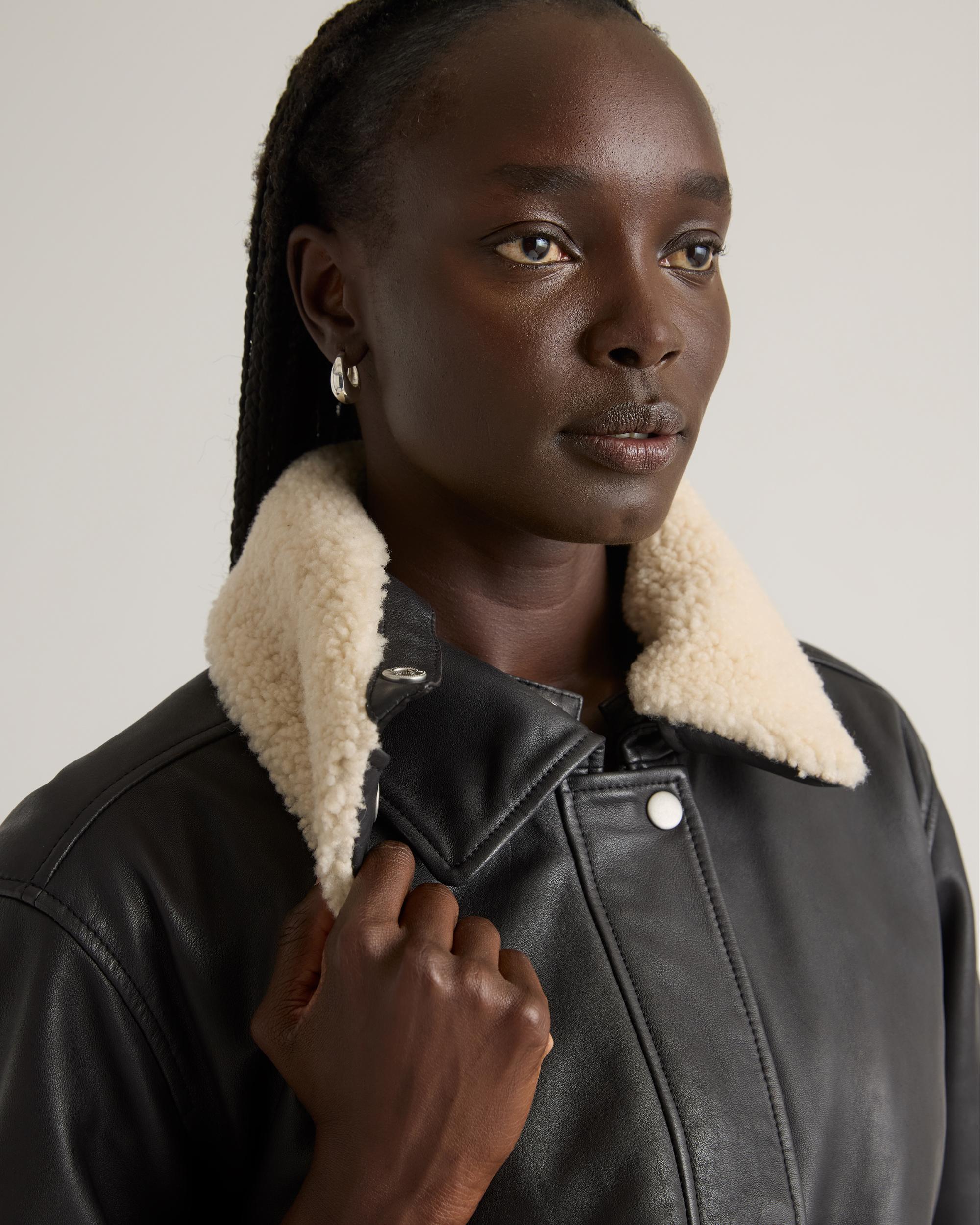 Quince | Women's Shearling Trim Aviator Jacket Leather Product Image