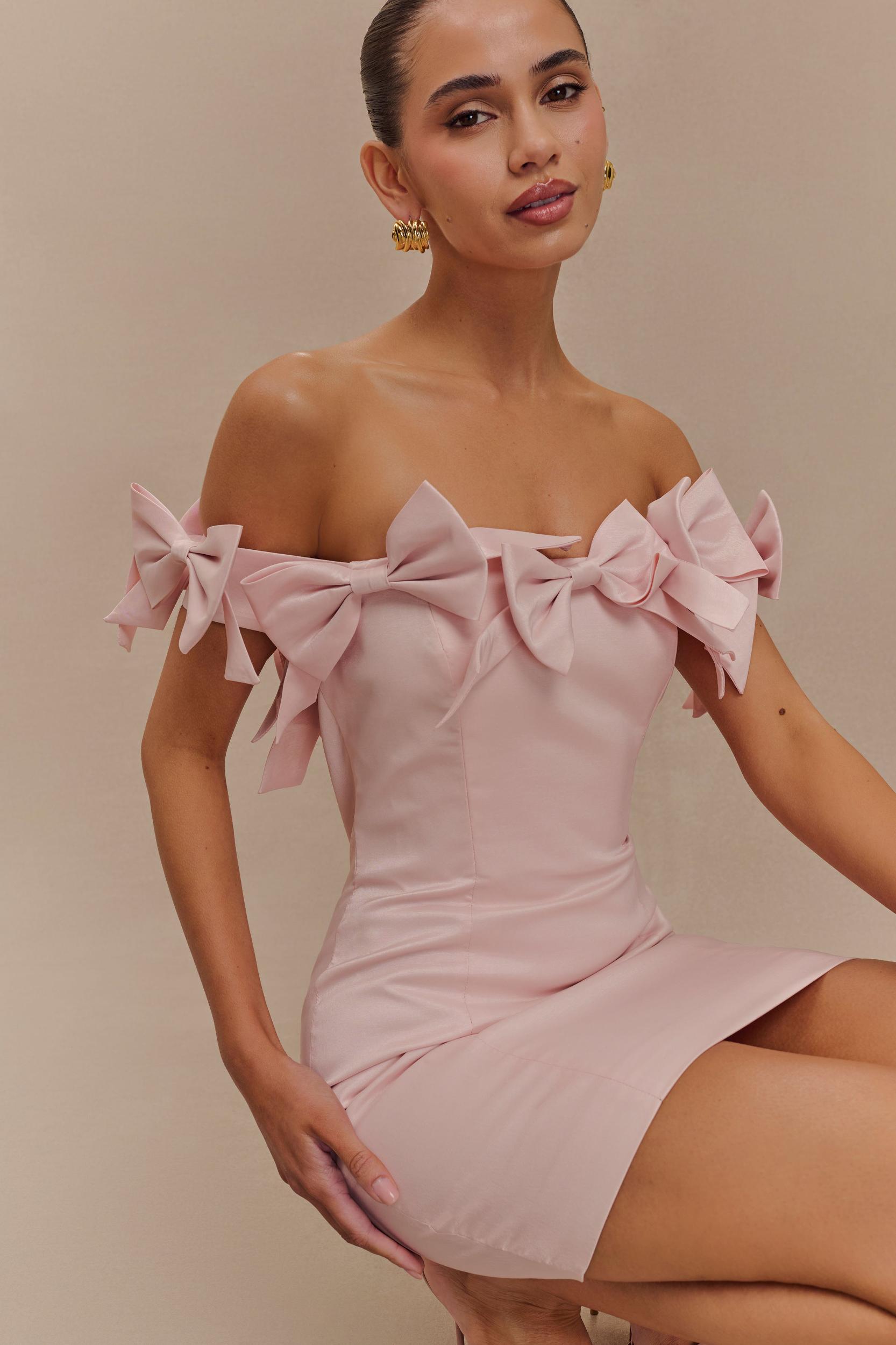 Rose Strapless Bow Mini Dress - Powder Pink Product Image
