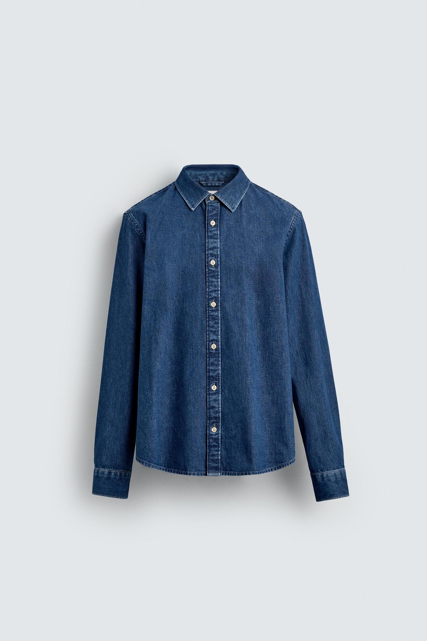 TOPSTITCHED DENIM SHIRT Product Image