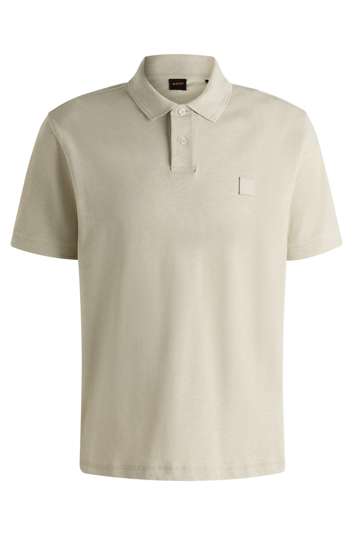 Slub cotton-linen polo shirt with logo badge Product Image