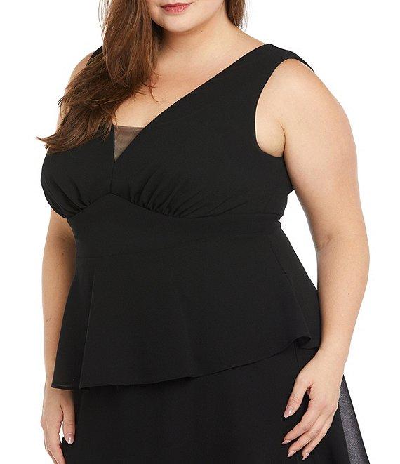 R & M Plus Size Richards Sleeveless V-Neck Tired Skirt Front Slit Dress Product Image