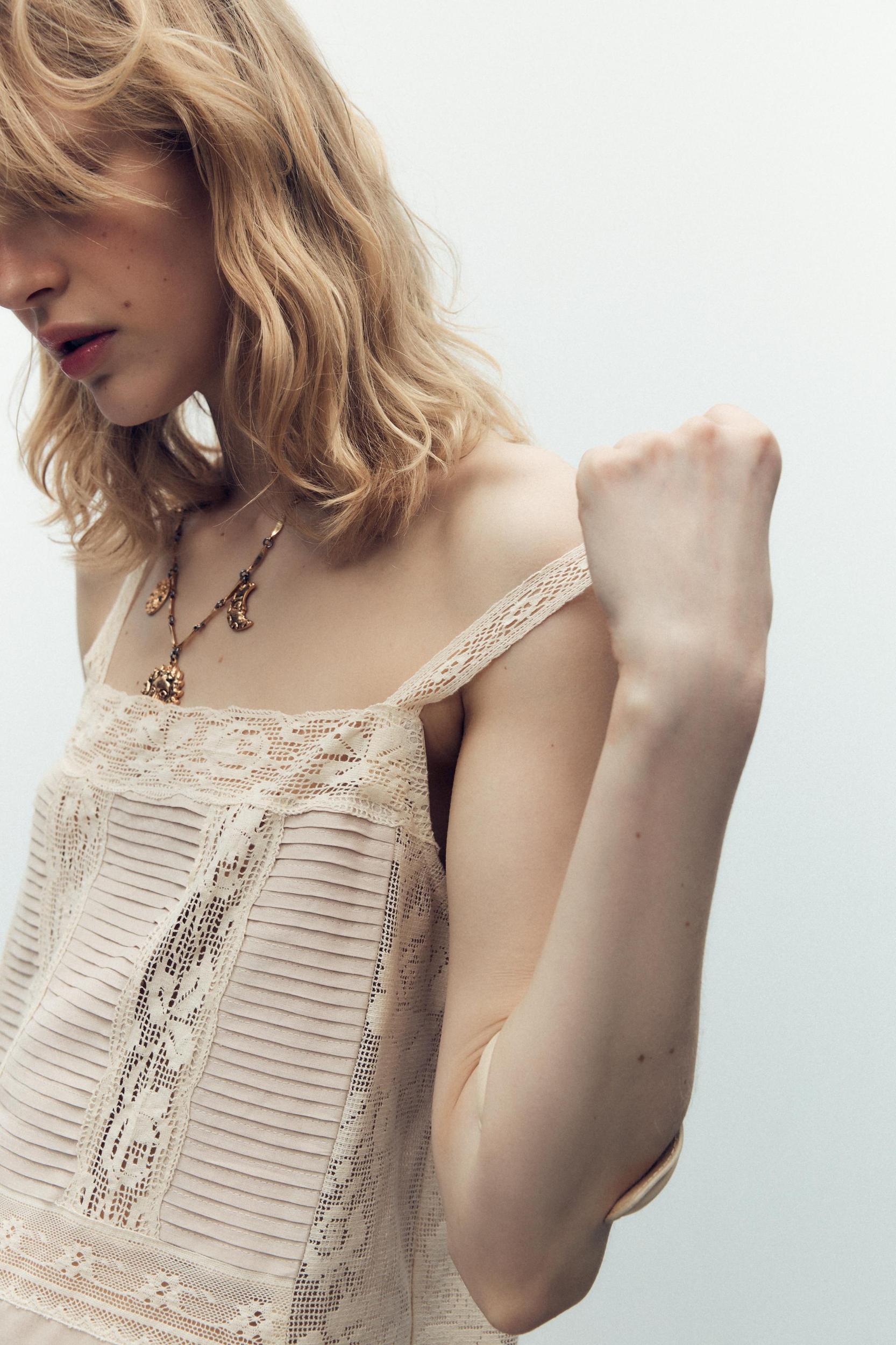 PLEATED LACE STRAP DRESS Product Image