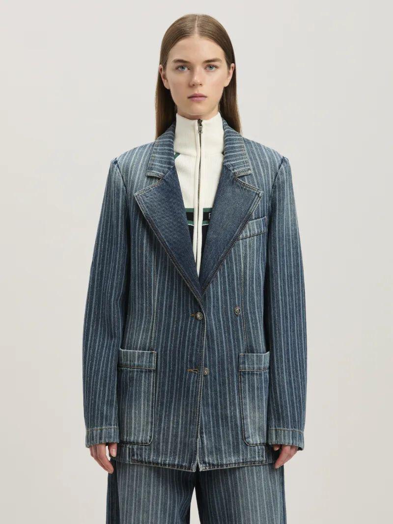 LASER PINSTRIPE DENIM BLAZER LIGHT BLUE Product Image