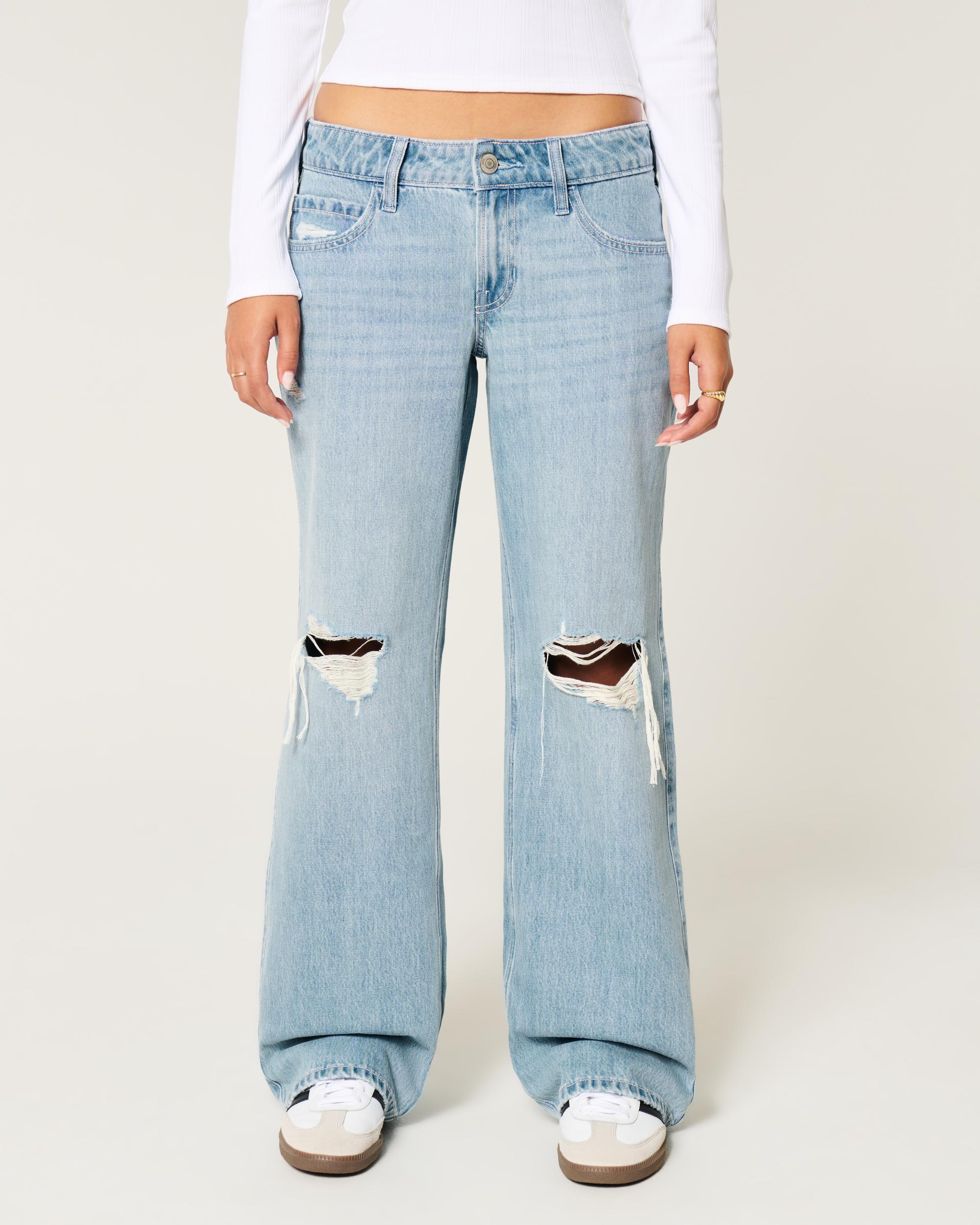 Low-Rise Ripped Light Wash Baggy Jeans Product Image