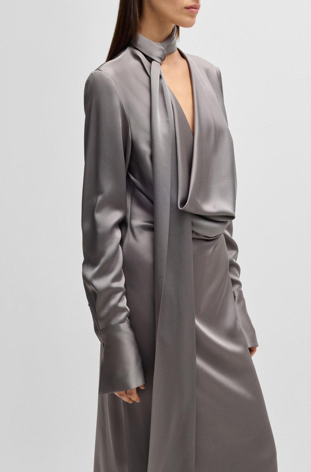 BOSS - Long-sleeved dress with scarf neckline - Light Grey Product Image