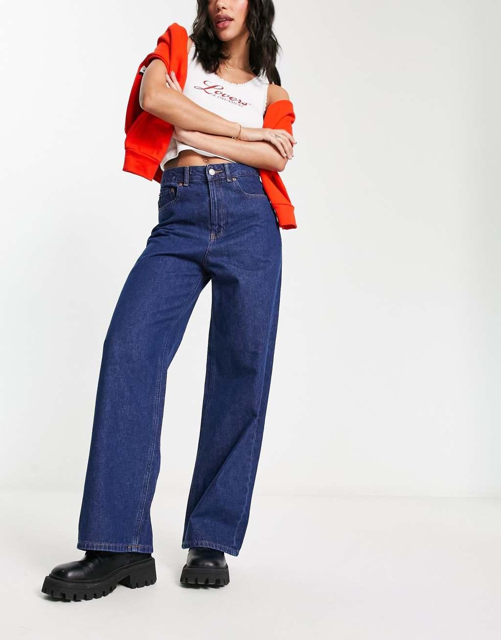 JJXX Tokyo high waisted wide leg jeans in dark blue Product Image