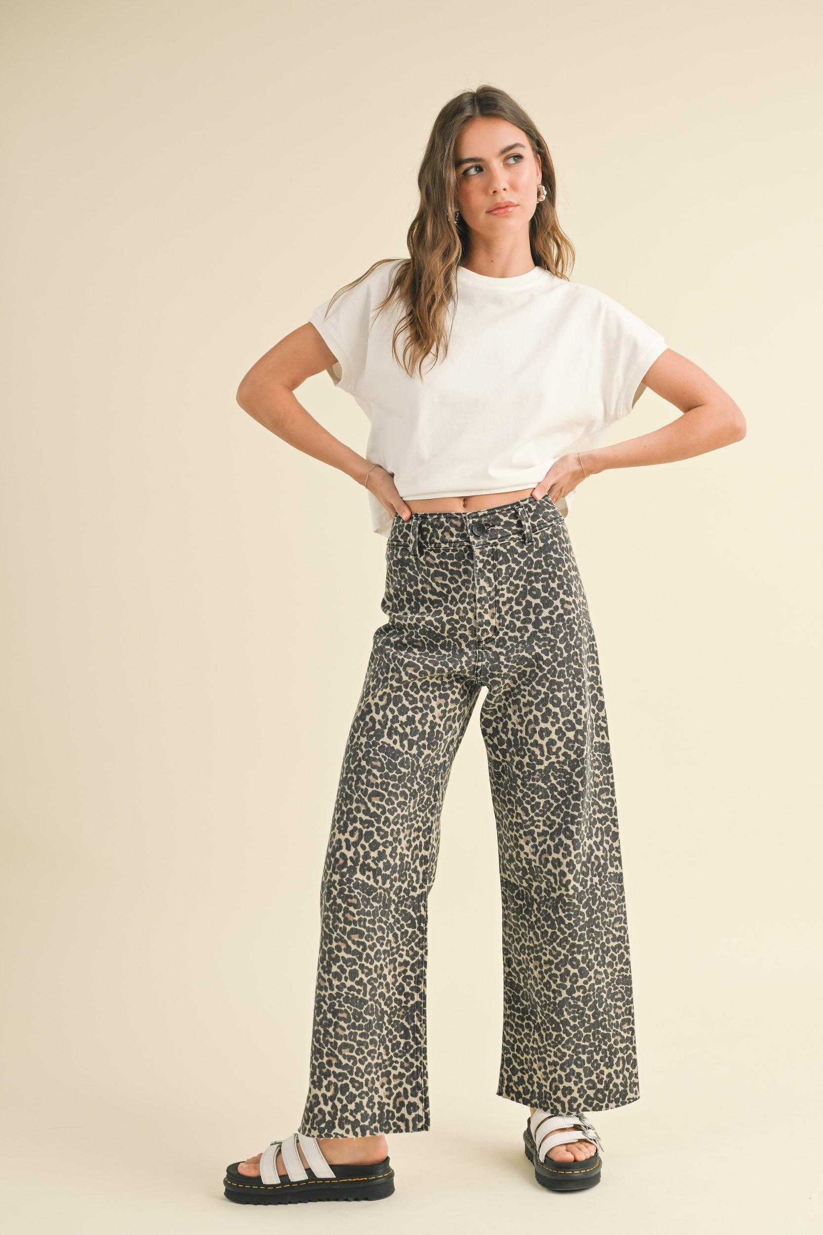 Leopard Print Wide Leg Pants Product Image