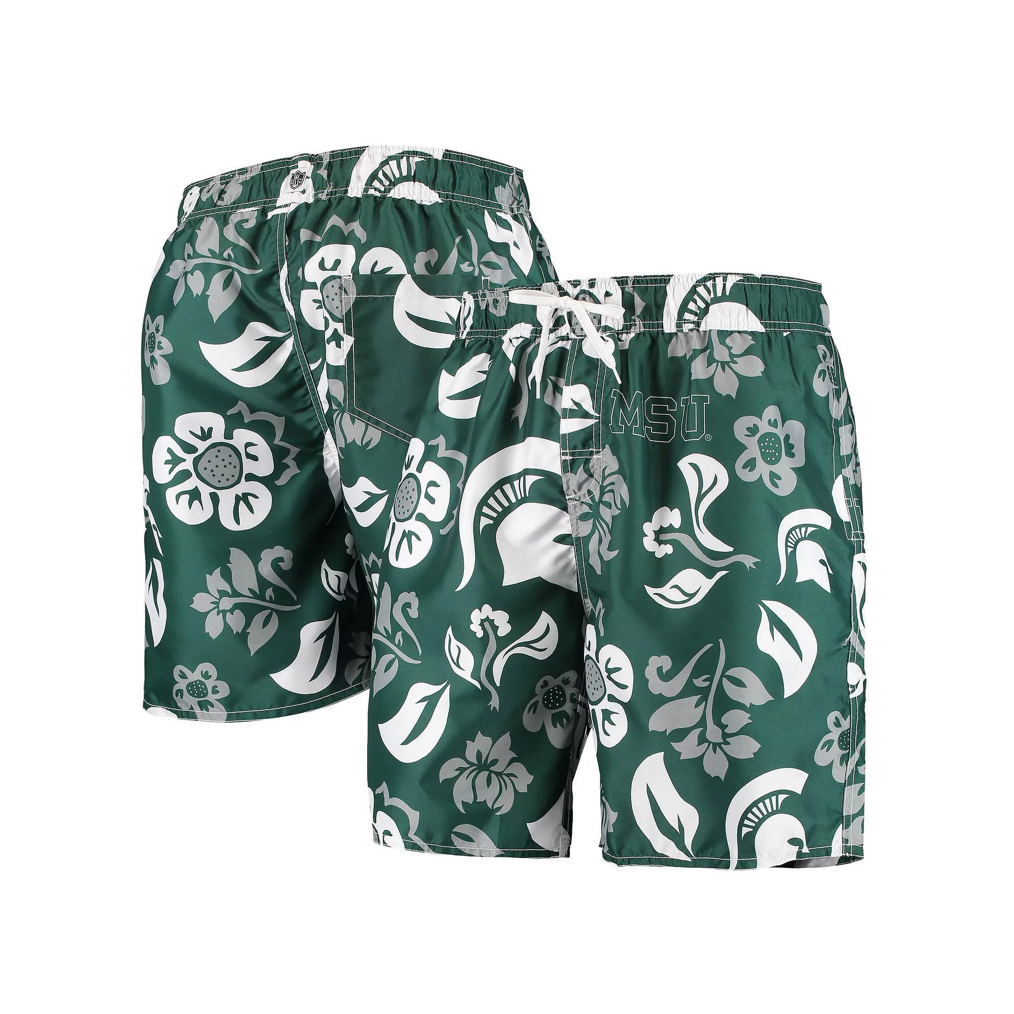 Men's Wes & Willy Green Michigan State Spartans Floral Volley Swim Trunks,  Product Image