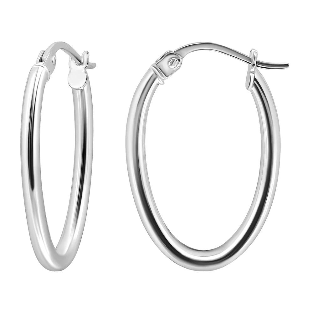 Aleure Precioso Sterling Silver Polished 20 mm Oval Hoop Earrings, Women's Product Image