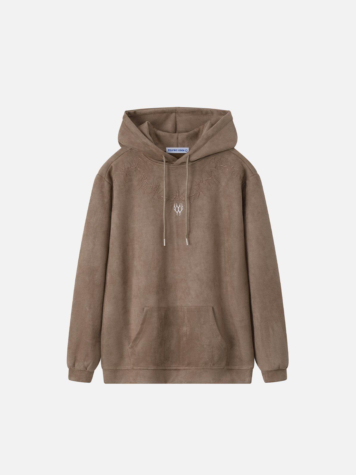 Aelfric Eden Embroidery Suede Pullover Hoodie Product Image