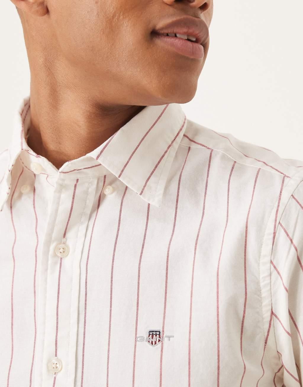 GANT shield logo slim fit stripe oxford shirt in red/white Product Image
