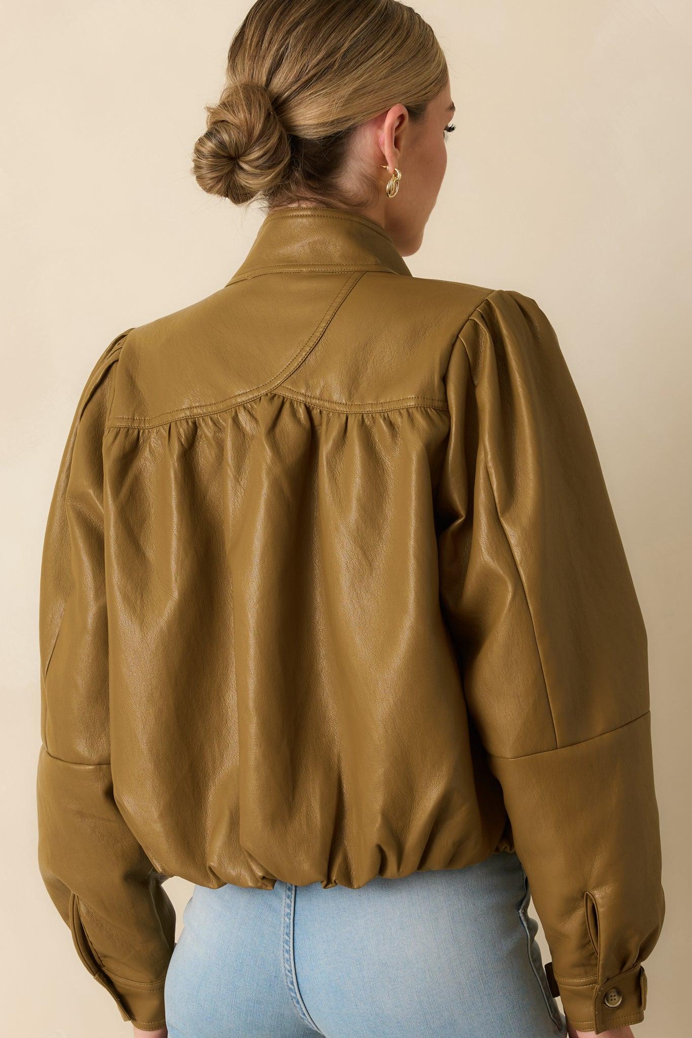 Set the Standard Olive Brown Faux Leather Jacket L / Brown Product Image