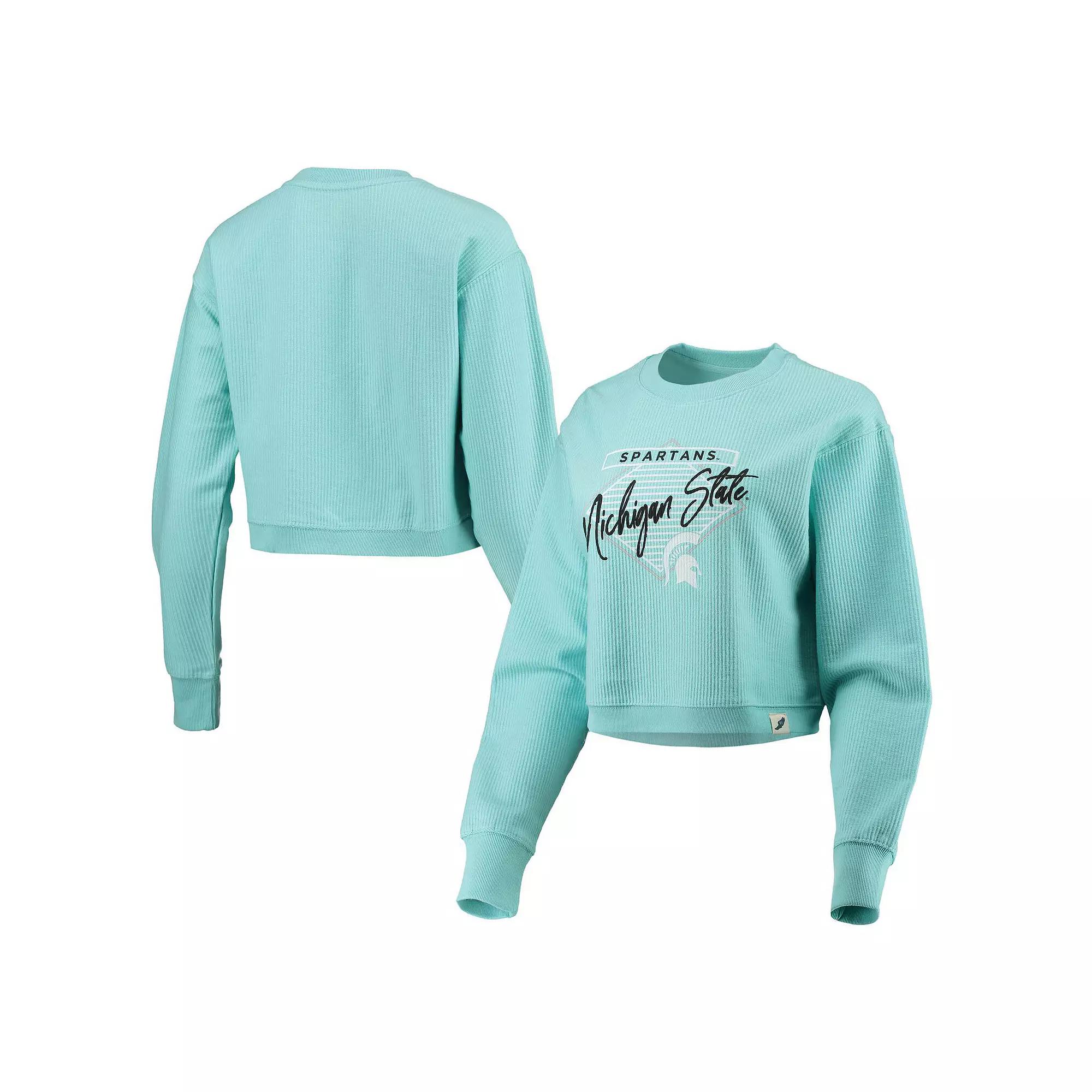 Women's League Collegiate Wear Light Blue Michigan State Spartans Corded Timber Crop Pullover Sweatshirt,  Product Image