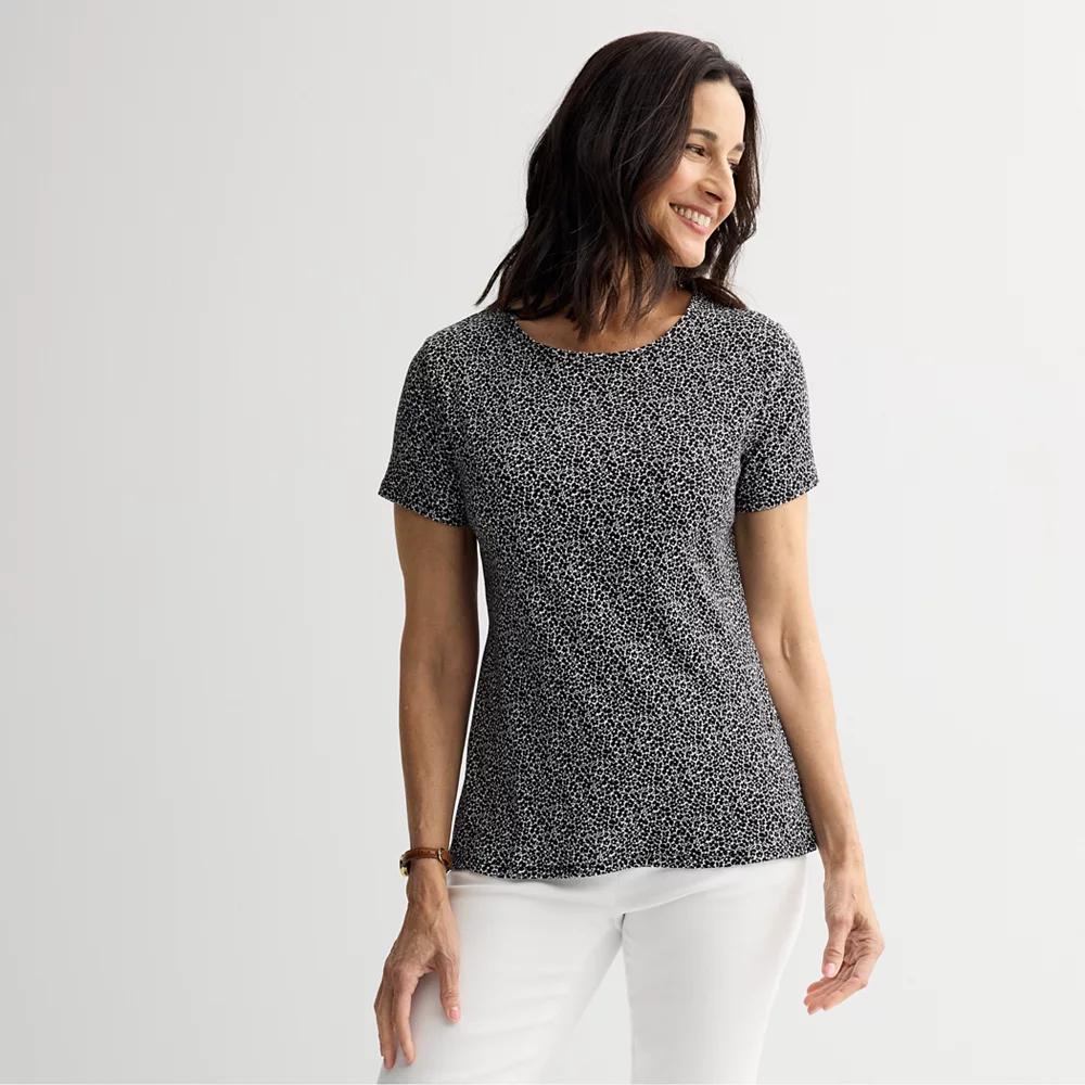 Petite Croft & Barrow® Essential Crewneck Tee, Women's, Size: XS Petite, Black Mini Garden Product Image