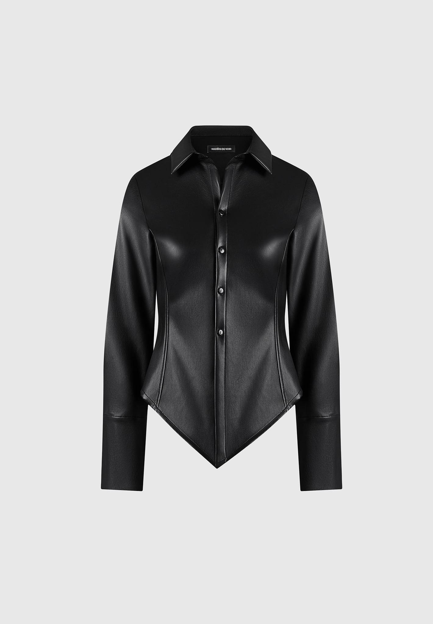 Sonia - Leather Angled Shirt - Black Female Product Image