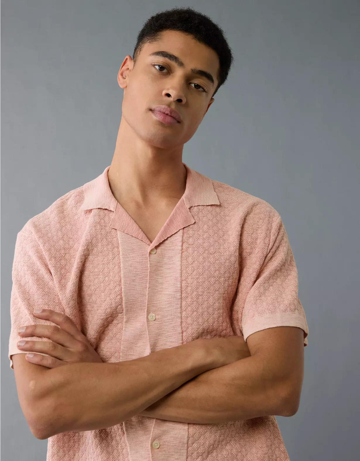 AE Weekend Jacquard Button-Up Sweater Polo Shirt Product Image