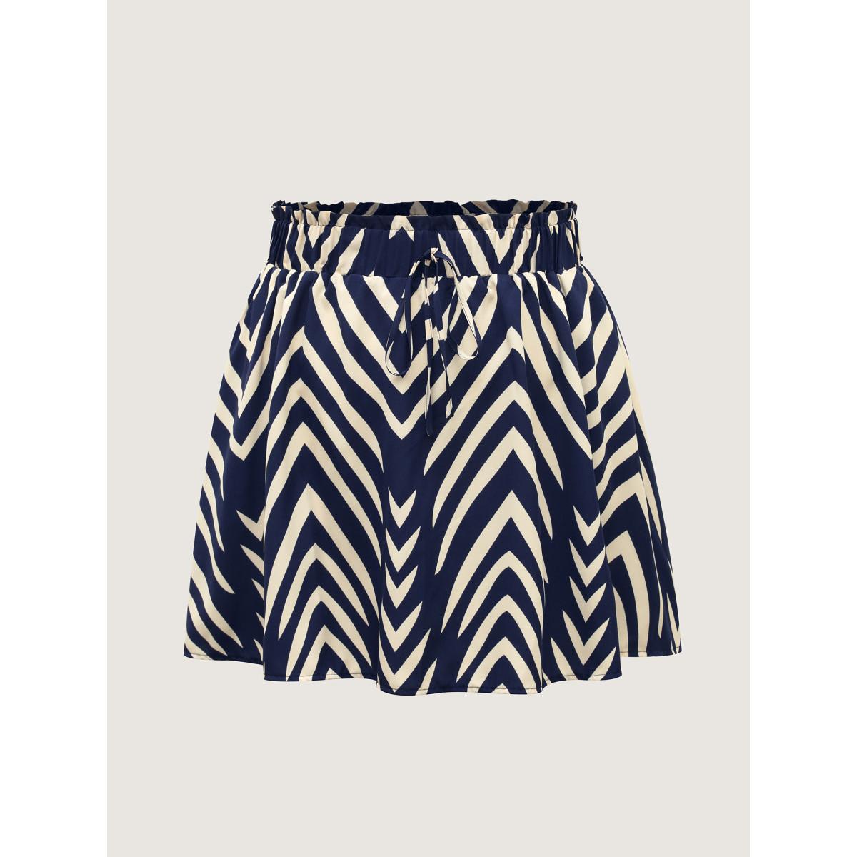 Plus Size Stretchy Waist Tie Geometric Midi Skirt Women DarkBlue Loose No stretch Side seam pocket Belt Work Skirts BloomChic 22-24/3X Product Image