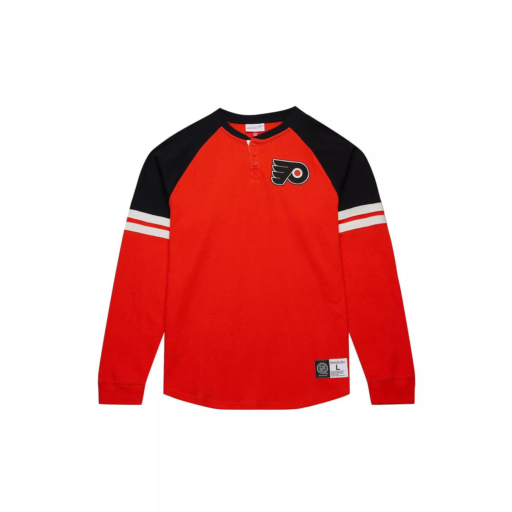 Men's Mitchell & Ness Orange Philadelphia Flyers Thermal Henley Long Sleeve T-Shirt,  Product Image