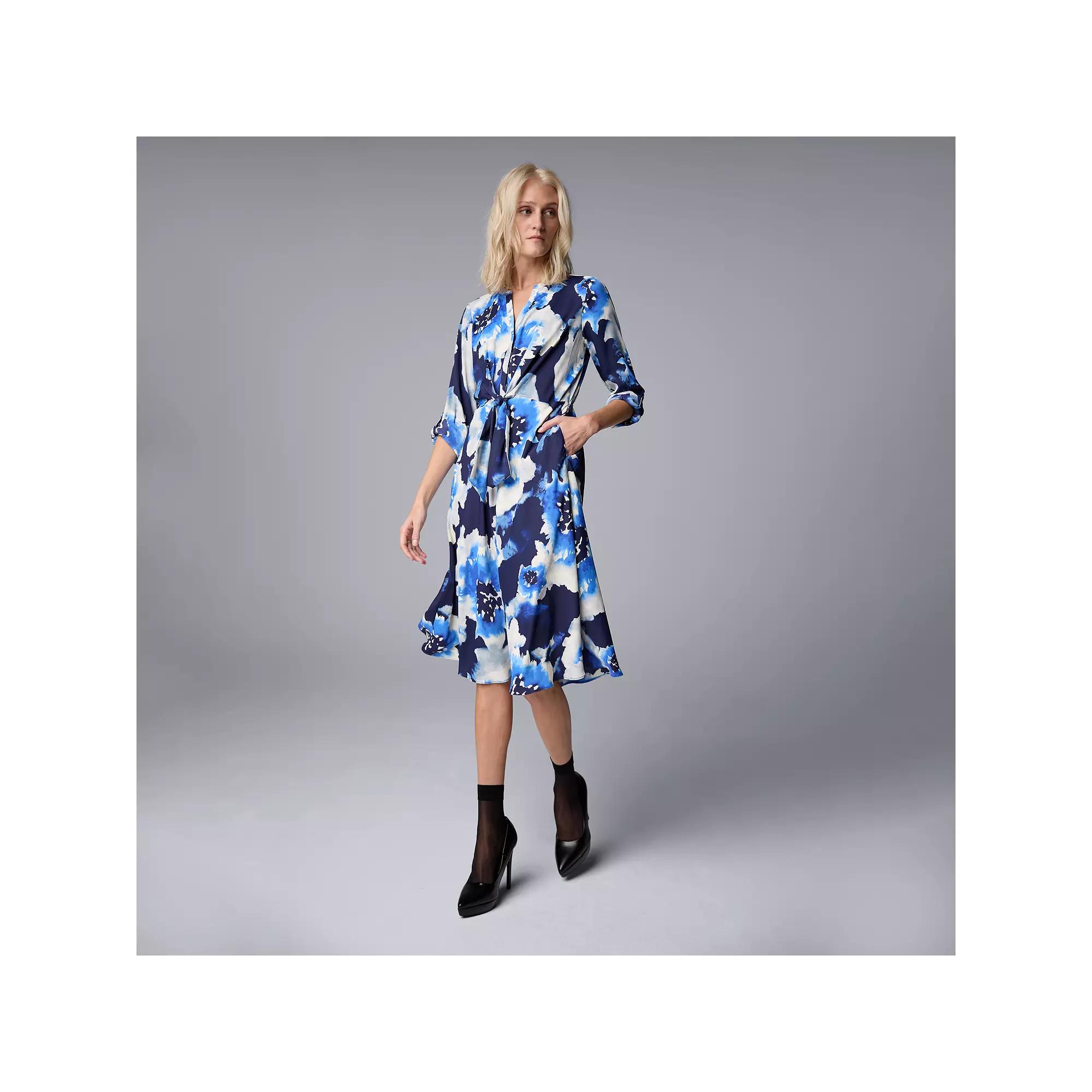 Women's Simply Vera Vera Wang Tie Front Midi Dress, Size: XS, Navy Blue Floral Product Image