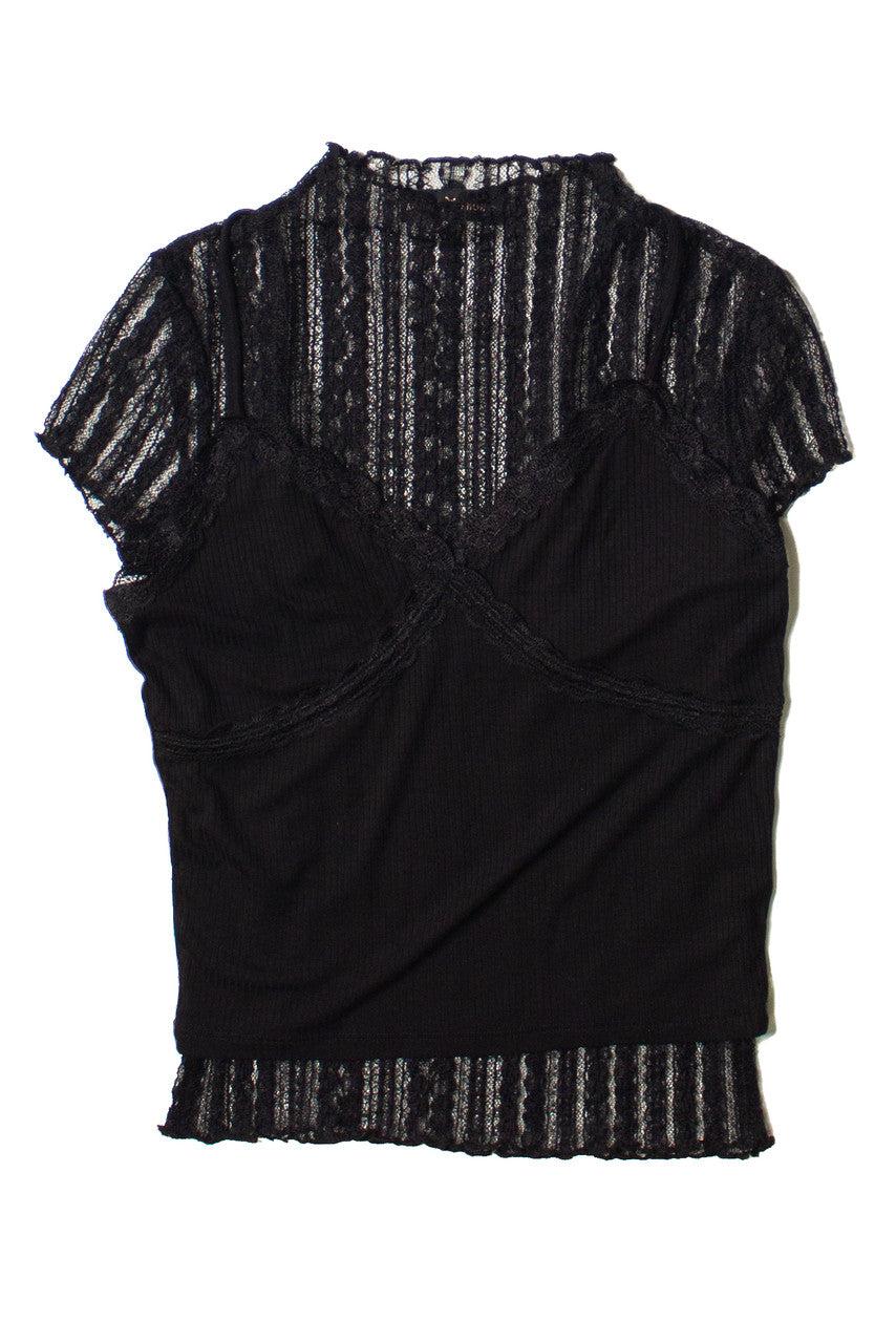 Black Lace Tee With Cami Set Product Image