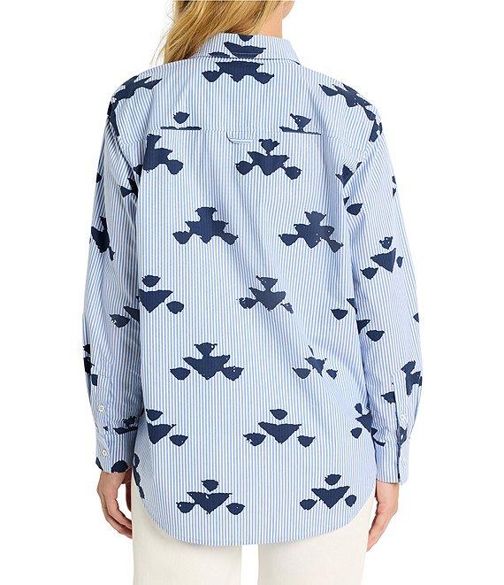 NIC + ZOE Woven Stamped Stripe Point Collar Long Sleeve Shirt Product Image