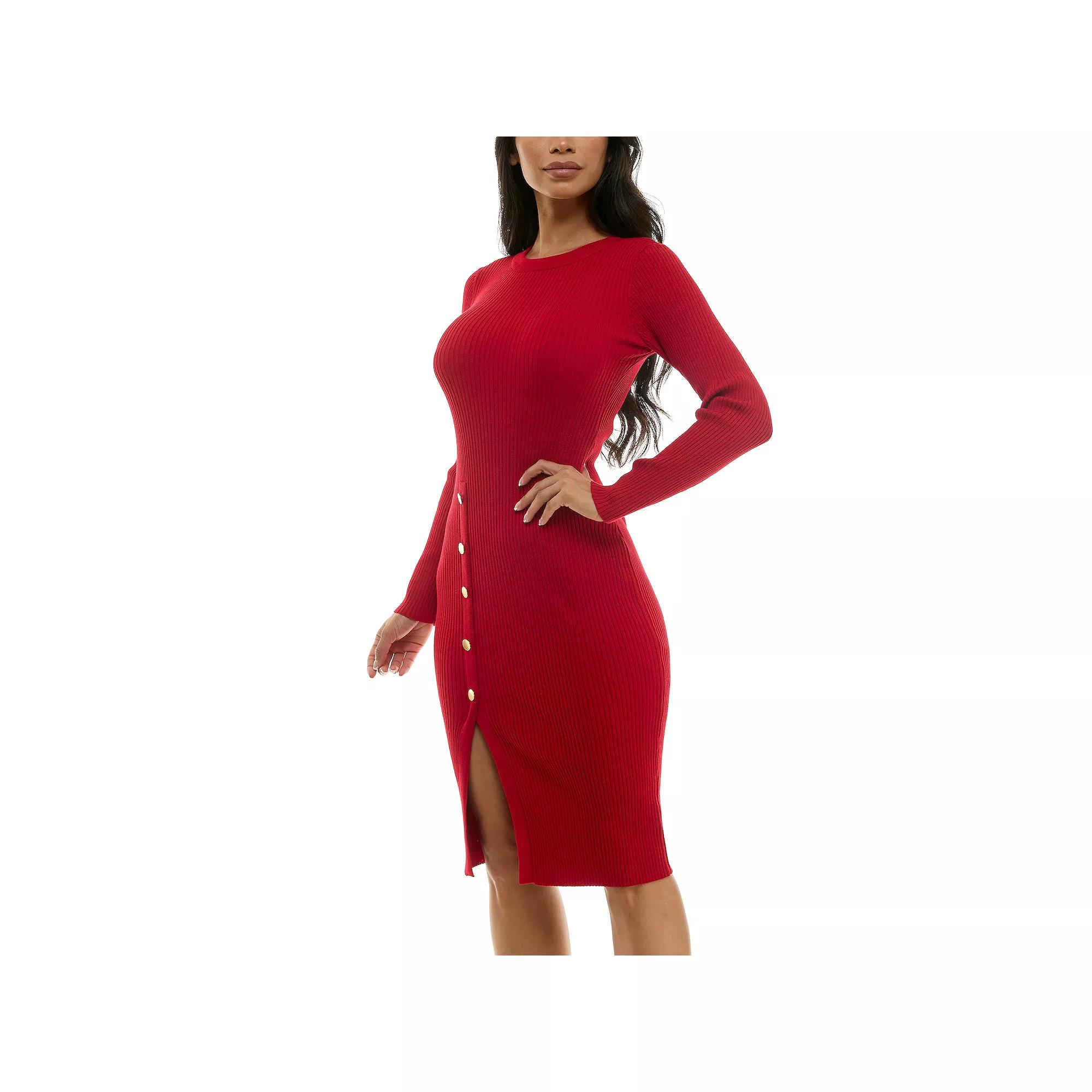 Women's Nina Leonard Ribbed Midi Sheath Dress with Buttons,  Product Image