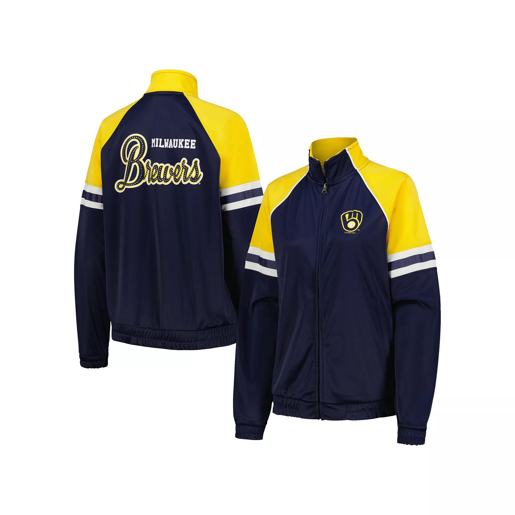 Women's G-III 4Her by Carl Banks Navy Milwaukee Brewers First Place Raglan Full-Zip Track Jacket, Size: Medium, Blue Product Image