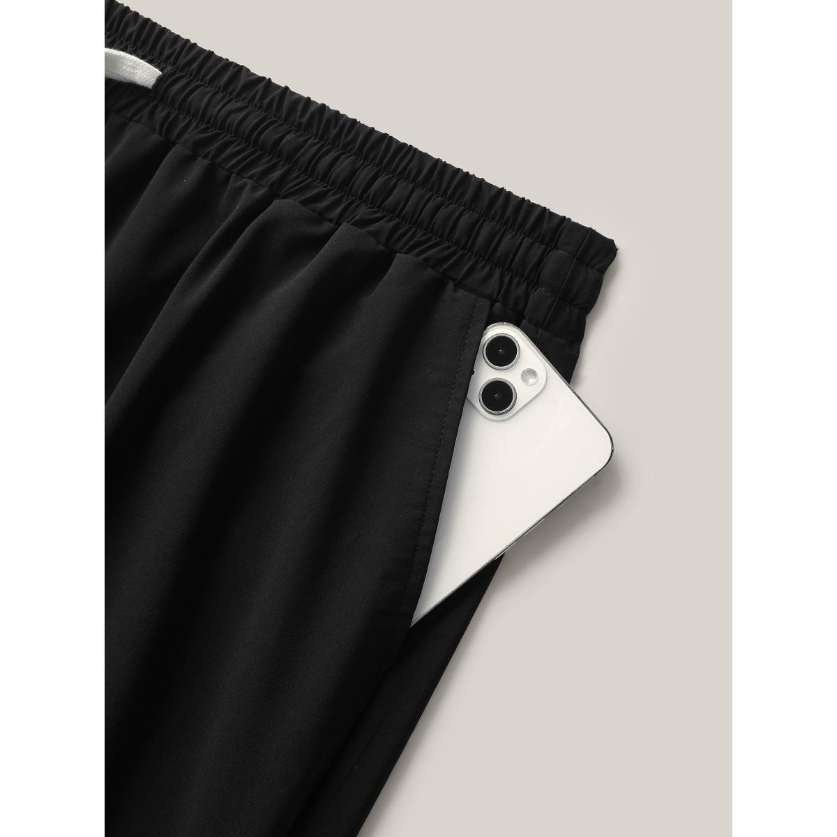 Plus Size Quick-Dry Waist Drawstring Straight-Leg Pants Women Black Leisure Straight Leg Mid Rise Casual Pants BloomChic 18-20/2X Product Image