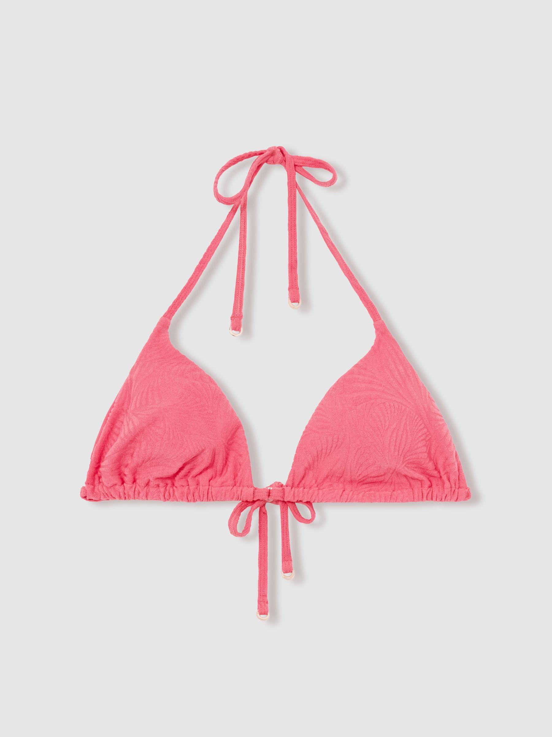 Textured Triangle Bikini Top in Coral Pink Product Image
