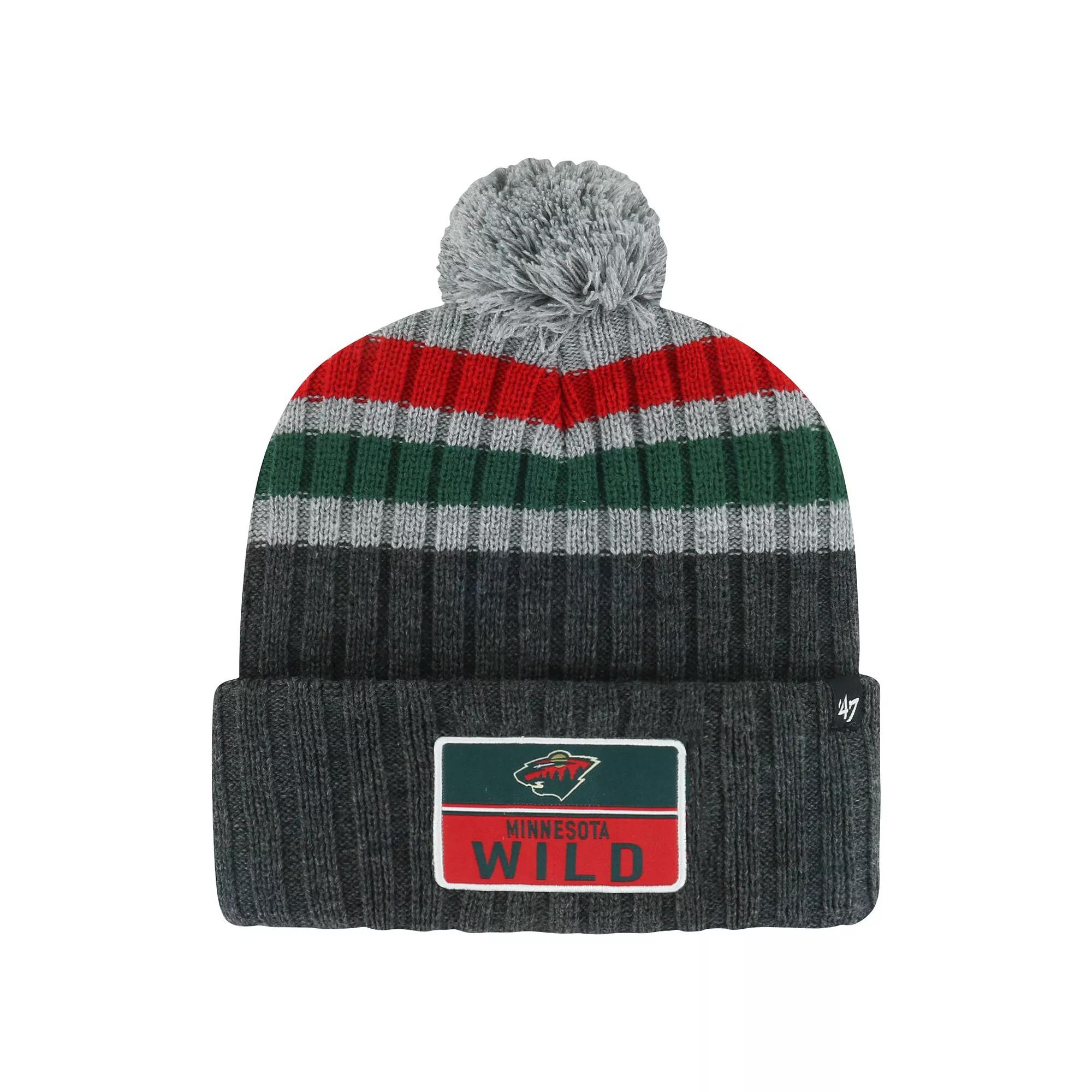 Men's '47 Gray Minnesota Wild Stack Patch Cuffed Knit Hat with Pom, Grey Product Image