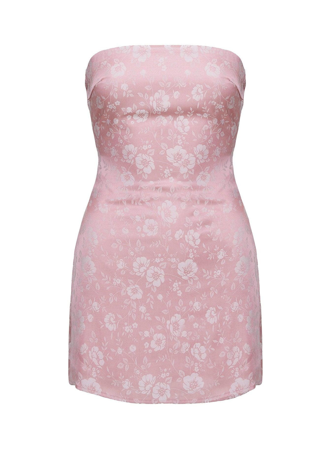 Ramie Strapless Mini Dress Dusty Pink Product Image