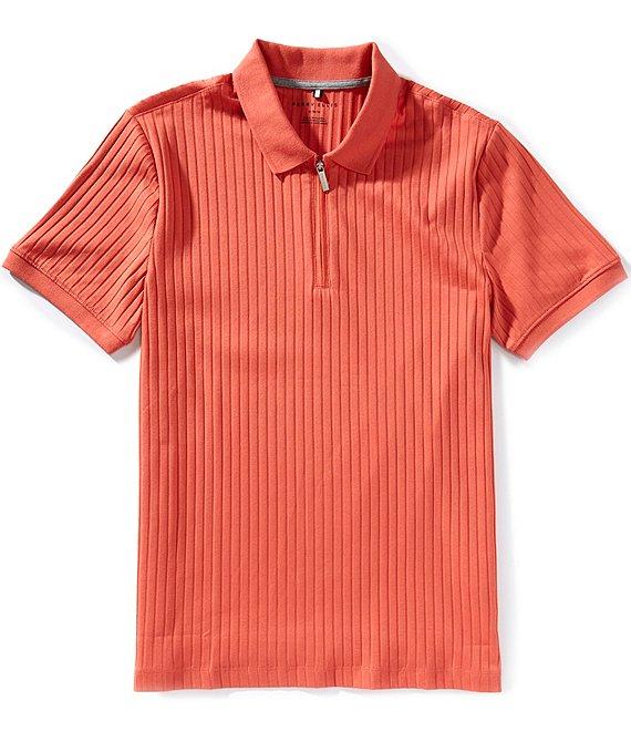 Perry Ellis Ribbed Quarter-Zip Short Sleeve Polo Shirt Product Image