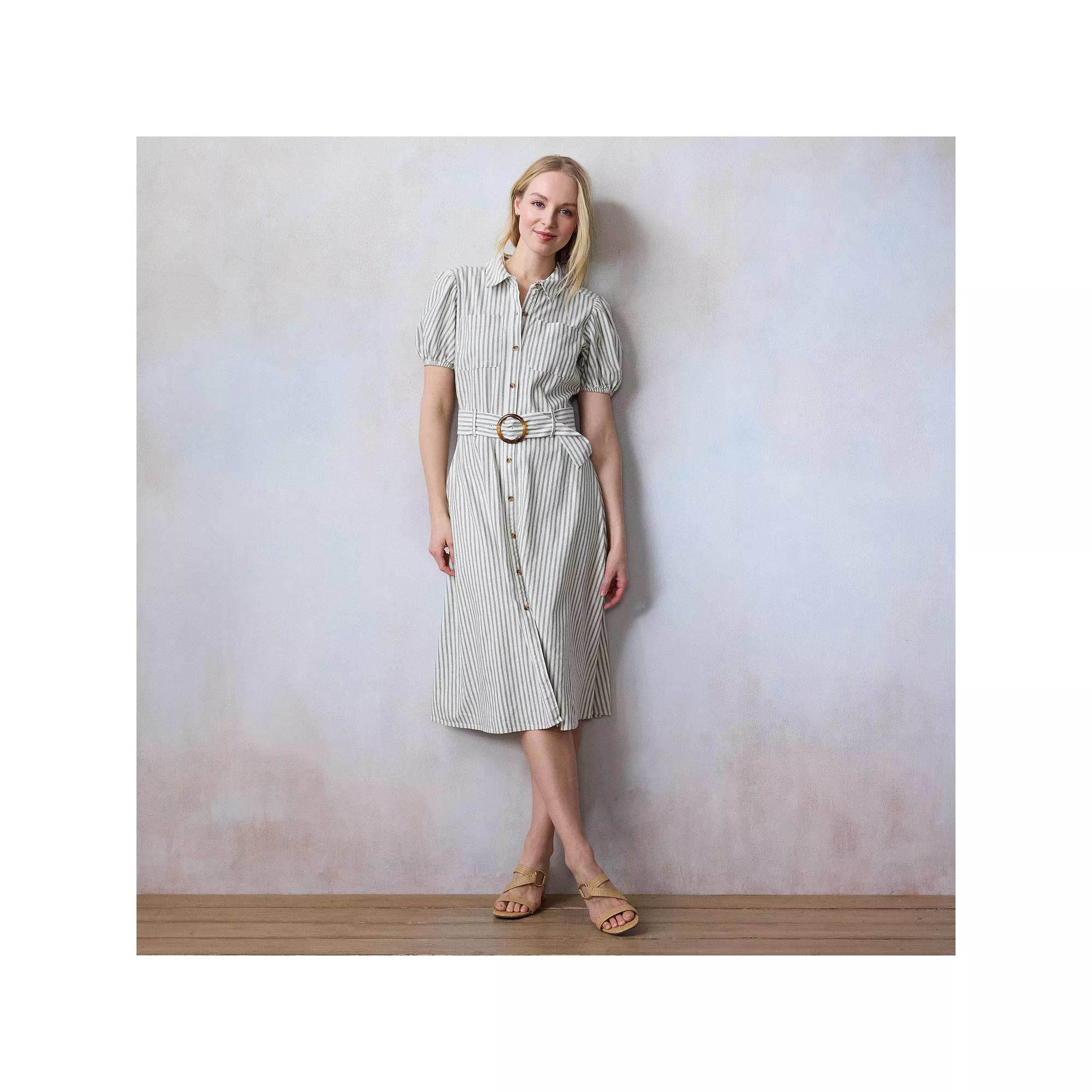 Petite LC Lauren Conrad Utility Midi Dress, Women's, Size: XS Petite, Green Monaco Stripe Product Image