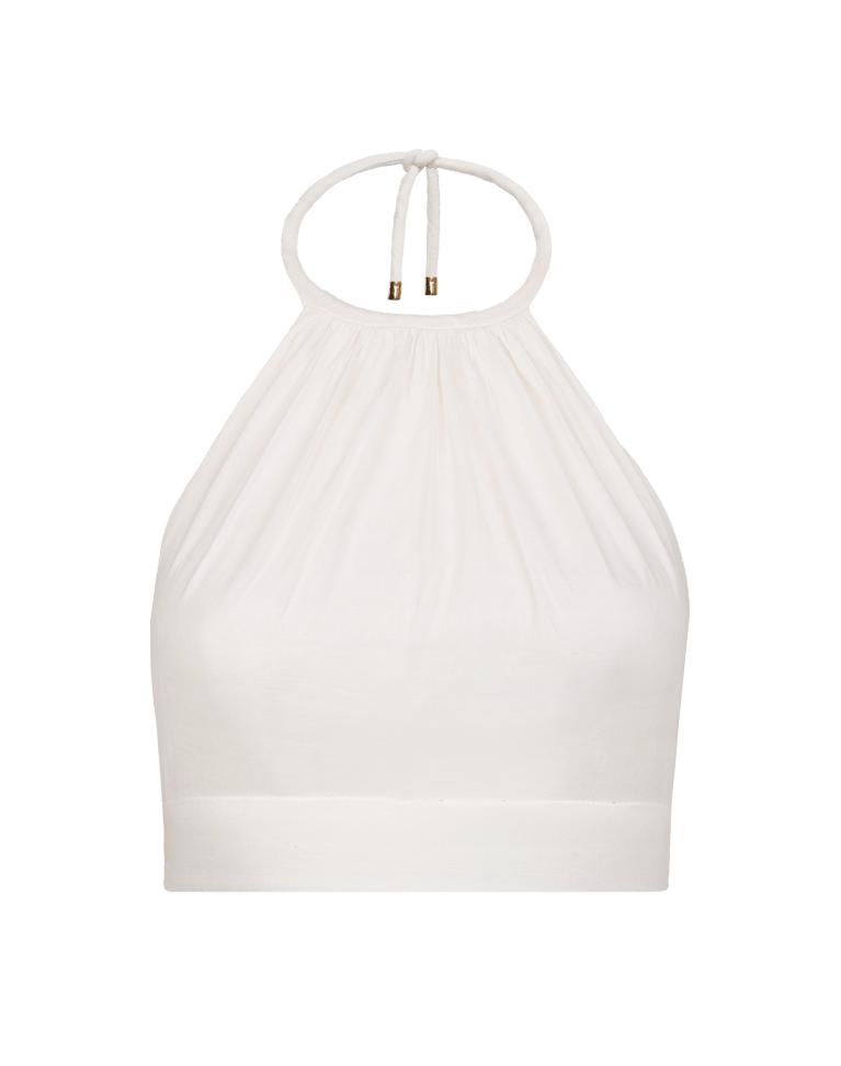 Ibiza High Neck Halter Top - Off White Product Image