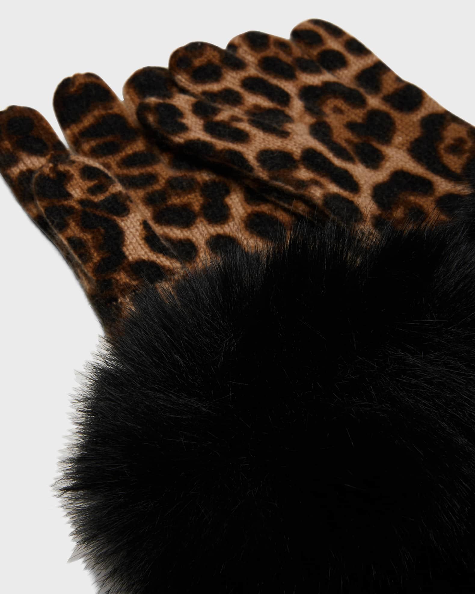 Leopard Print Cashmere Gloves w/ Faux Fur Cuffs Product Image