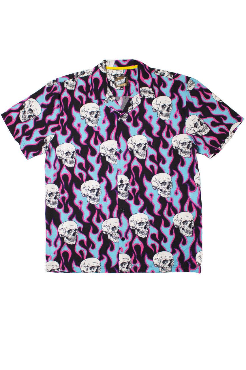 Y2K Flaming Skull Button Up Shirt Product Image