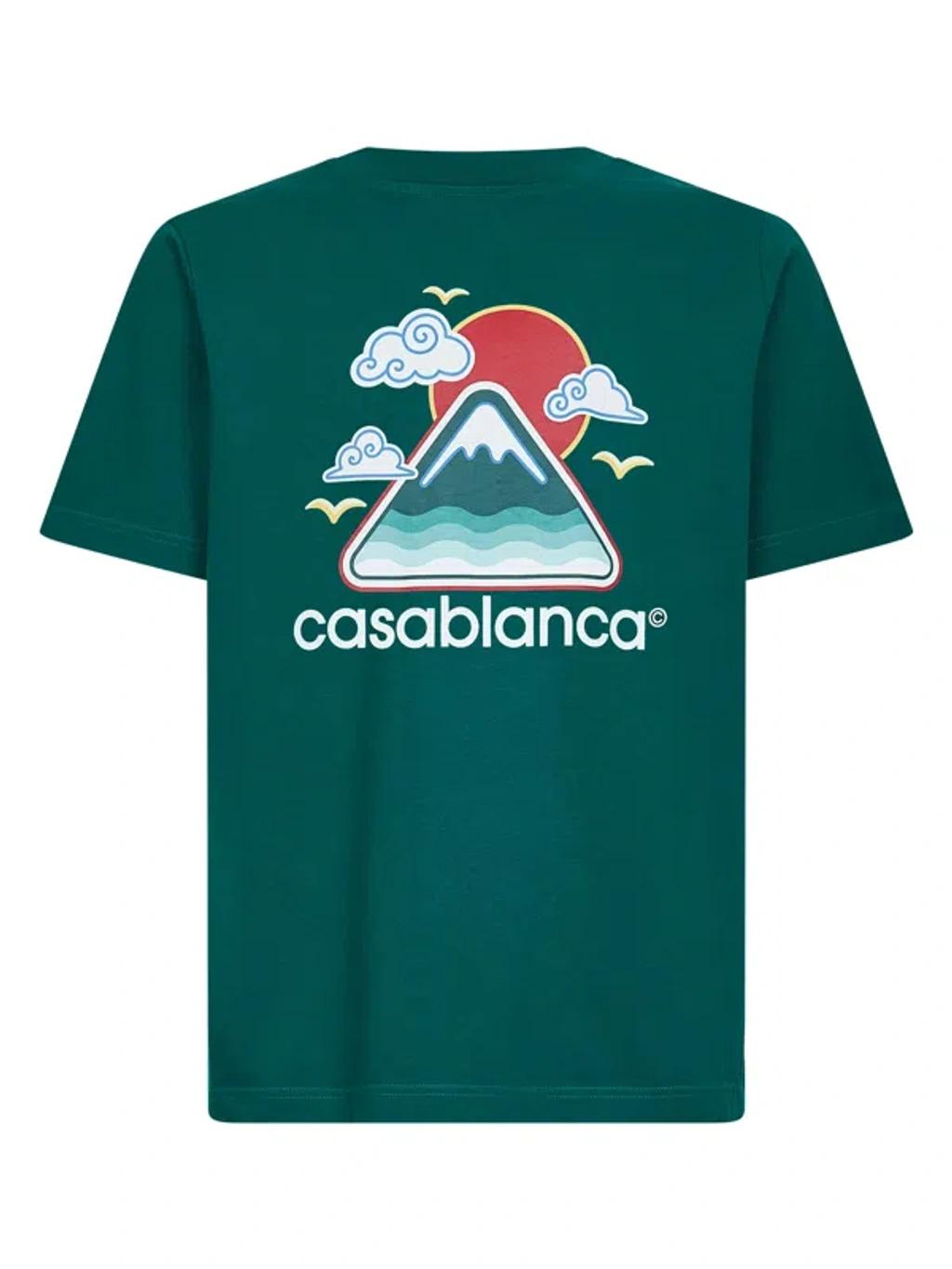 CASABLANCA Mens Montagne Ondulee Brand-print Cotton-jersey T-shirt In Green Product Image