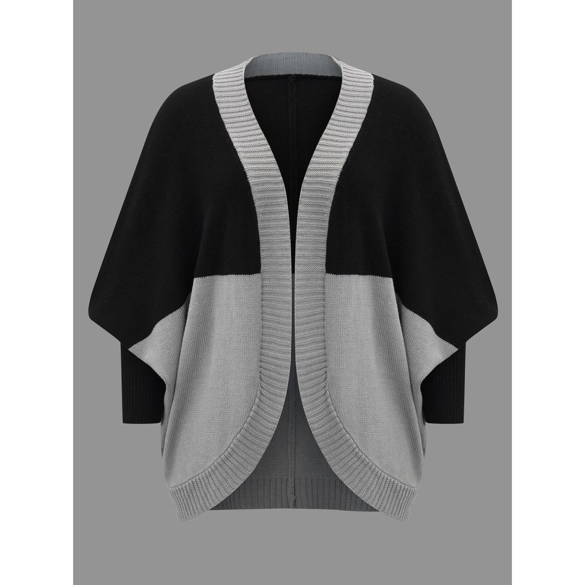 Plus Size Curvy Ribbed Hem Color Block Knit Cardigan Black Women Casual Loose Long Sleeve Everyday Cardigans BloomChic 26/4X Product Image